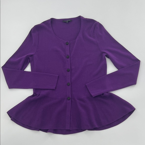 Lafayette 148 New York Purple Peplum cotton button front cardigan elevated basic - Picture 1 of 8